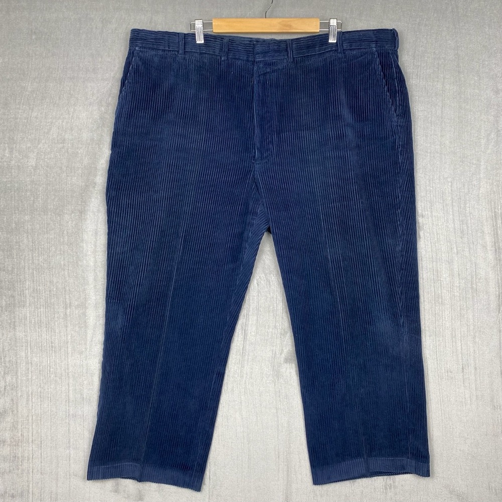 Vtg Lands End Corduroy Trousers Mens 44x26 Navy Blue Wide Wale USA Made Heritage